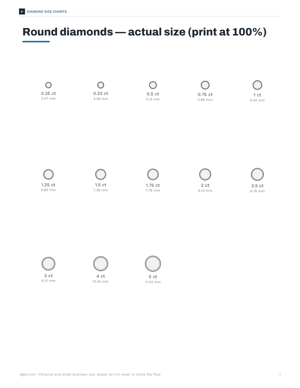 Preview of Printable Round Diamond Size Chart
