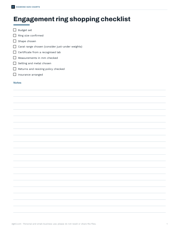 Preview of Printable Engagement Ring Shopping Checklist